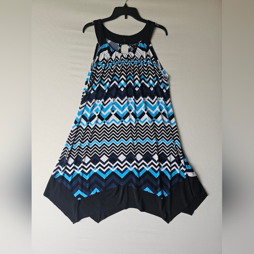 Enfocus Woman Chevron Halter Dress Sharkbite Hem Blue Black 16W - Picture 2 of 15